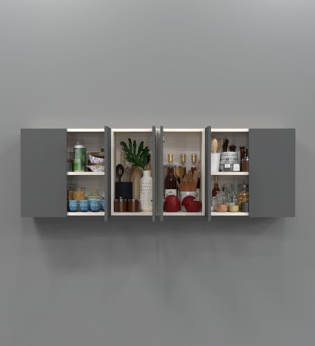 Image of SPECIALITY PANELS 6 Door Mirror Glossy Triple Layered UV Resistant Handless Cabinet Wall Mounted Storage Unit Space Saving Durable Cupboard for Kitchen Bathroom Living Room Utility Organizer