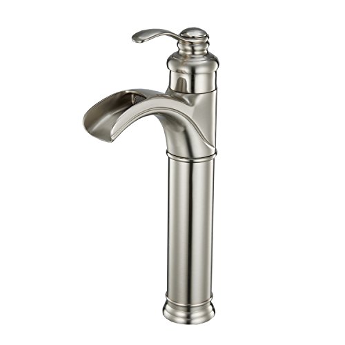BWE Vessel Sink Faucet Brushed Nickel Waterfall Single Hole Commercial Bathroom Sink Faucets & Parts Supply Hose Single Handle Bath Lavatory Vanity Sink Mixer Tap