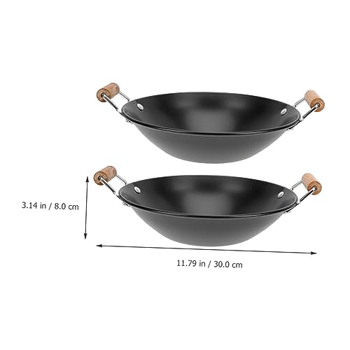Amosfun Wok 2 Piezas con Mango Doble de Madera 25x8cm miniatura 3