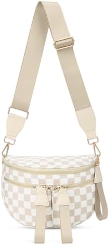 Lushandy Bum Bags For Women Nylon Checkered Crossbody Bag Large Belt Bag Mom Diaper Bag Checkered Crossbody Purse For Travel