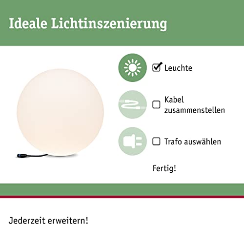 Paulmann 94179 Plug & Shine Lichtobjekt Globe IP67 3000K 575lm 24V Kugelleuchte Aussenleuchte Gartenbeleuchtung Terassenbeleuchtung 94179