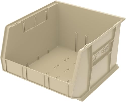 Image of Akro-Mils 30270 AkroBins Plastic Storage Bins, Space-Saving Stackable Bins for Garage, Pantry, Craft Organization, 18 inch x 16 inch x 11 inch, Stone, 3-Pack