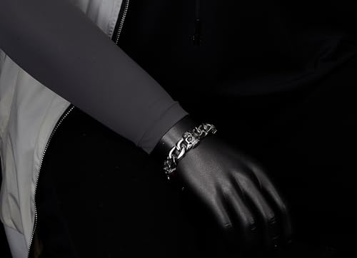 COOLSTEELANDBEYOND Men's Steel Skull Link Bracelet, Heavy Curb Chain Punk Style, Bold Gothic Jewelry, Biker Rock Look2