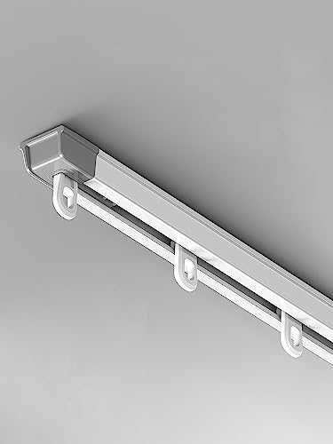 ZIZLY Ceiling Curtain Track (32.8In-60In) Measurement-Free Guide Rail, Retractable Set With Silent Rollers and Hooks for Living, Aluminum Alloy Box Rod, White