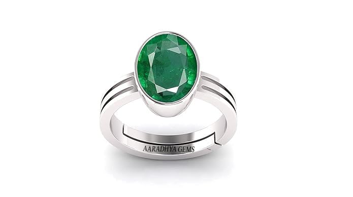 aaradhya gems 7.25 Ratti 6.61 Carat Natural Emerald Ring (Natural Panna/Panna Stone Silver Plated Ring) Original AAA Quality Gemstone Adjustable Ring Astrological Purpose for Men Women by Lab Certified-picture-26