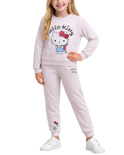 Image of Hello Kitty Girls Sweatpants Set - 2 Piece Fleece Crewneck Sweatshirt and Girls Joggers Cute Matching Clothing Set (2T-12), Size 4, Orchid Ice