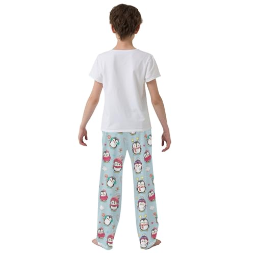 ZZXXB Penguin with Candy Cane Boys Long Pants Soft Trousers Elastic Waist Kids Lounge Bottoms with Pockets S-XL3