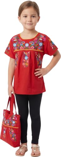 Image of YZXDORWJ Mexican Blouse for Girls Traditional Embroidered Summer Short Sleeve Peasant Blouse for Kids