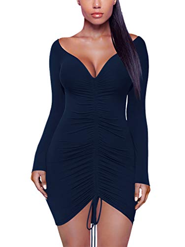 XXTAXN Women's Sexy Long Sleeve Fall Prom Club Slim Fit Knee Length Dress Black