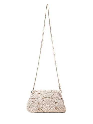 OYOANGLE Women's Crochet Chain Shoulder Bag Kiss Lock Boho Clutch Purse Handbags Woven Beach Crossbody Bags