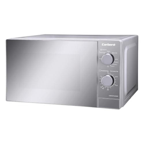 Corberó Microondas de Libre Instalación Cap. 20 Litros, Color Espejo Frontal, Potencia 700 W, Grill, Descongelar, 9 Niv. Potencia, Control Mecánico, Temp. 35 Min., Plato Giratorio 255