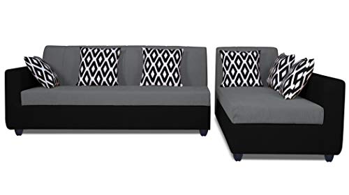 Image of Adorn India Rio Highback L Shape 5 Seater coner Sofa Set (Grey & Black)(3 Year Warranty)