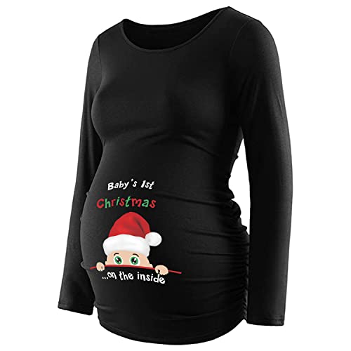 Baby's 1St Christmas Women Maternity Tee Cute Funny Pregnancy T Shirt Sweater(Long Sleeve,Black M) #TOP1