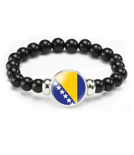 vmcoatdu Bosnia and Herzegovina Flag Bracelet Elastic Rope Beaded Bracelet Support Your Country Travel...