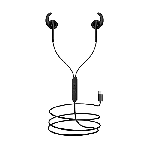 Image of Foxin BASS PRO CB3 Wired Earphones with Earhooks, with in-line Mic, 14.2mm Powerful Driver for Stereo Audio, Voice Assistant, Ear Headphone with 1.2m Tangle-Free Cable & Type C Connector Plug (Black)