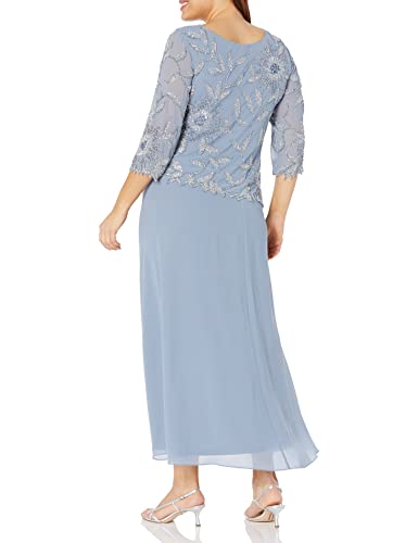 J Kara Womens Plus Size Scoop Neck Line With 3/4 Sleeve Beaded Top Long Special Occasion Dress, Dusty Blue/Multi, 18 Plus #TOP1