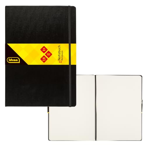 Idena 209292 Notizbuch FSC-Mix A4 liniert Papier cremefarben 96 Blatt 80 g/m Hardcover in schwarz (A4 blanko)