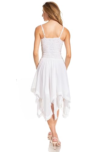 Image of Sakkas Ella Smocked Bodice Spaghetti Strap Double Layered Dress
