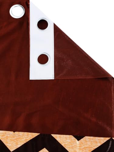 Image of Home Sizzler 2 Pieces Solid Patch Zigzag Print Eyelet Polyester Door Curtain - 7 Feet, Brown
