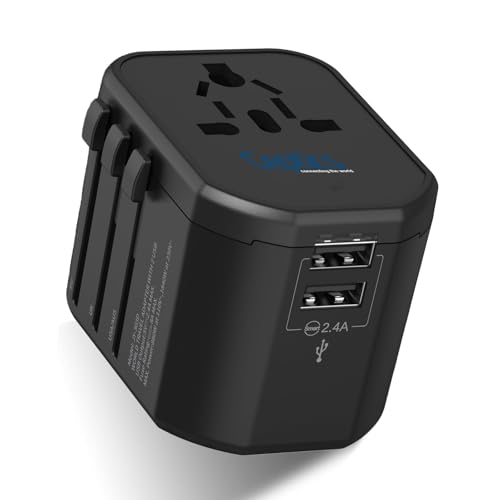 Ceptics Universal Travel Adapter - 3 in 1 Worldwide Travel Adapter, Universal Plug Socket and 2 x USB, with 2.4A, International Travel Adapter