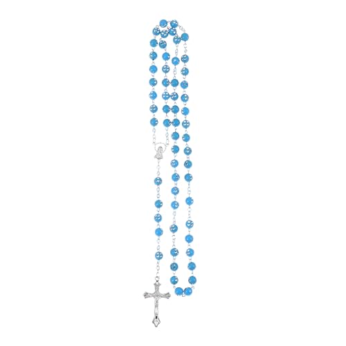 Catholic Rosary Pendentifs Religieux en Argent et Perles de Cristal Rond pour Homme