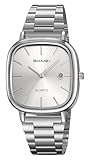 Gosasa Men’s Minimalist Square Quartz Watch Fashion Business Casual Analog Wristwatch Waterproof Stainless Steel Band with Date Display (Silver)