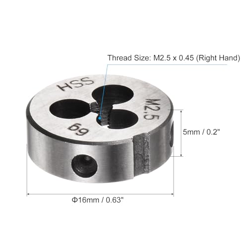 QUARKZMAN Runde Schneideisen, Metrisches M2,5 x 0,45 Gewinde (Rechtsgewinde), Hochgeschwindigkeitsstahl (HSS) Schneideisen Reparaturwerkzeug