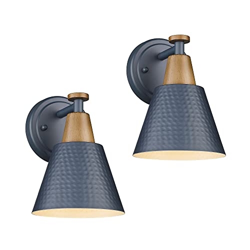 Image of FEMILA Modern Wall Sconces Set of 2, 1-Light Wall Lighting Bathroom Sconces Single Vanity Light, Hammered Metal Shade, Dark Blue,4FG59B-2 Blue