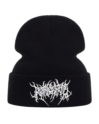 TYHOTULY Gothic Beanies Hat for Women Men Y2k Emo Grunge Harajuku Punk Accessories Winter Warm Knitted Skull Cap Streetwear (Black,One Size)