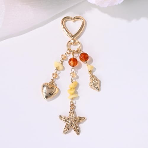Image of Gold Keychain Sun Starfish Bag Charms for Purse Handbag Backpack Tote Bags Decor Accessories