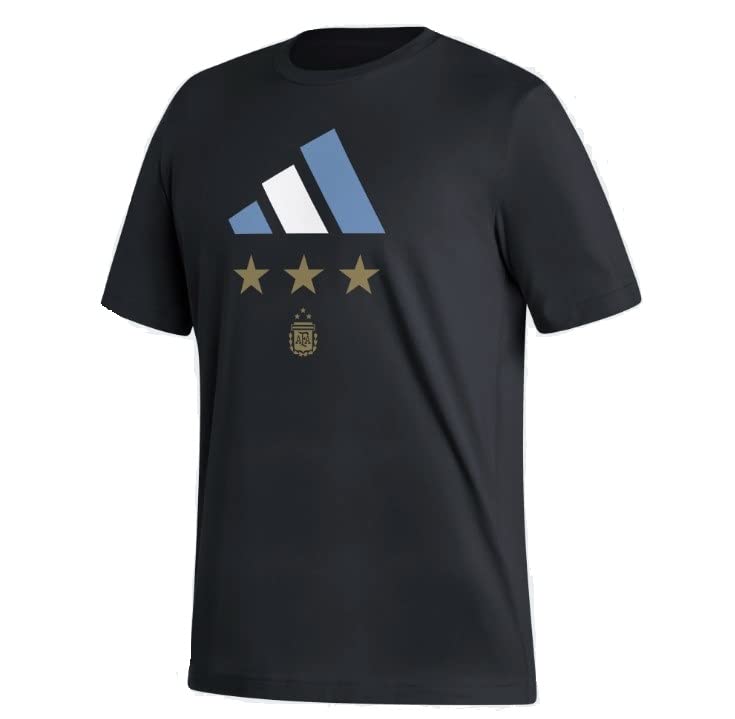 Men's Soccer Argentina 2022 World Cup Champions 3-Star Tee (as1, Alpha, m, Regular, Regular, Black)