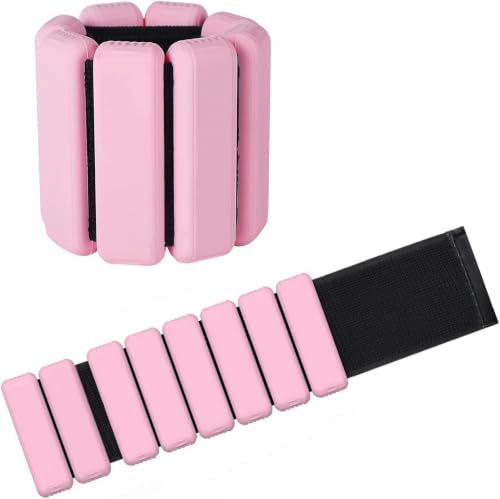 2 Pesas Ajustables para muñeca, Pesas para Tobillo, para Ejercicio, Caminar, Correr, Yoga, aeróbicos, Pilates, Pulsera para soportar Peso, Pulsera de Fitness (Rosa,1Lbs/cada uno)