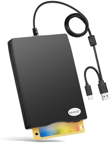 USB External Floppy Disk Reader Drive, 3.5" Portable 1.44 MB FDD Diskette Drive for Mac Windows 10/7/8/XP PC Laptop Desktop Notebook Computer and 5pcs Adhesive Black Hook and Loop Tape-(Black)