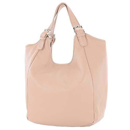 modamoda de T227 Damen Shopper Schultertasche Leder Large handmade in Italy, Farbe:Rosabeige