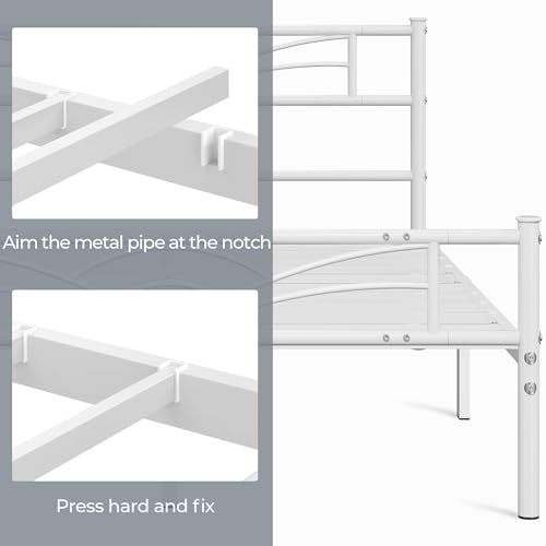 Miniatura 8 de Yaheetech Cama Doble Con Espacio Bajo Marco Metal Altura 32 Cm Cama Individual Con Cabecera Para Colchón De 135 X 190 Cm Blanco