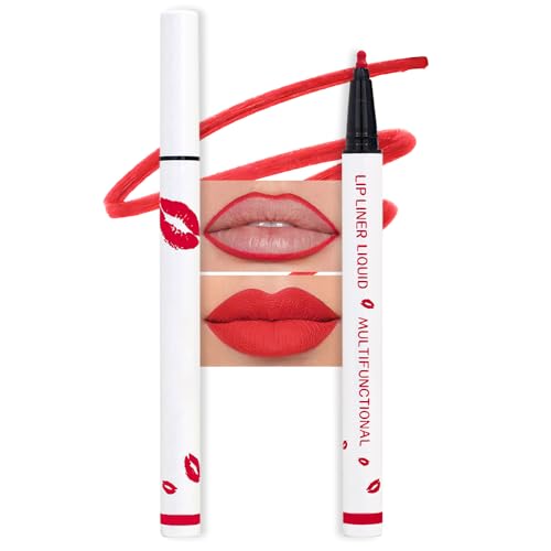 Image of evpct Longwear Liquid Lip Liner Stain Marker Pen Long Lasting Waterproof, Ruby Red Matte Semi Permanent 24 Hour Lip Liner and Lipstick Combo, Korean Color Stay Lipliner All Day, Lips Stain peel off