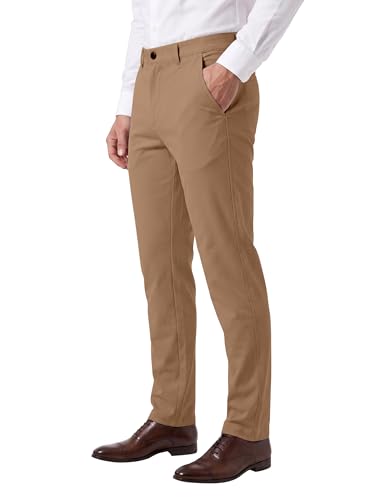 Image of Mehrang Men's Slim Fit Casual Mid Rise, Cotton Blend Trousers, Side Pockets || Classic Slim Fit Chino Pants || Business Casual Dress Trousers
