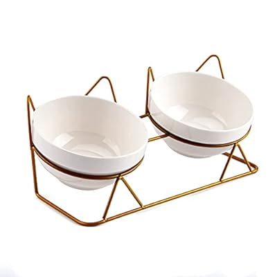 JOELELI Cat Bowls, Double Ceramic Pet Bowls with 15°Tilted Raised Cat Bowls Stand Anti Vomiting Cat Dish Bowls for Food and Water, Perfect for Puppy Cats and Small Dogs(Double Bowls)