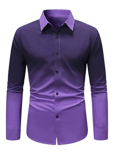 OYOANGLE Men's Ombre Long Sleeve Dress Shirts Button Down Collared Work Shirt Top Business Formal Shirts