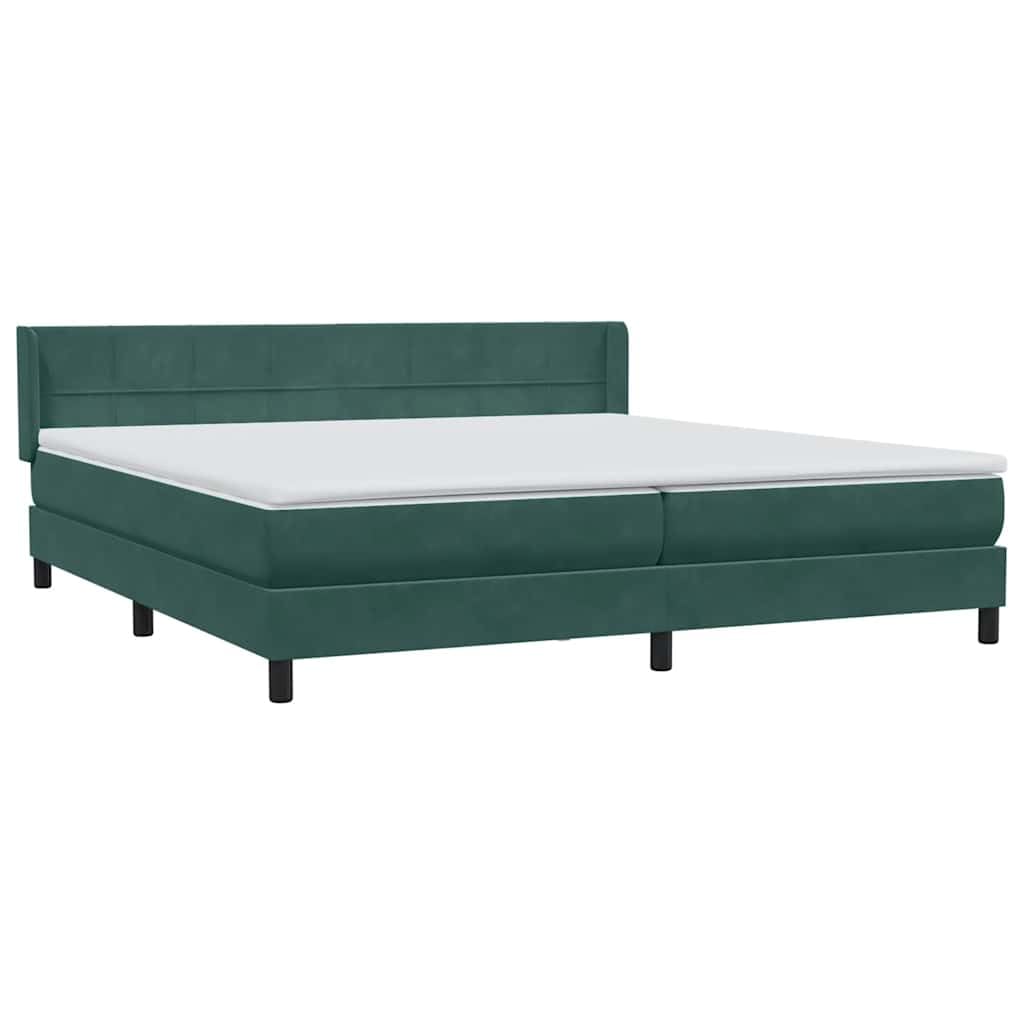 Cama con somier, color verde oscuro, 180 x 220 cm, funda de tela de terciopelo, con colchón de muelles ensacados, cabecero ajustable y cubrecolchón para dormitorio, descanso