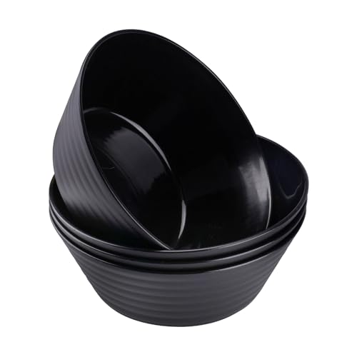 Doafoce 4 Bols 20cm Bol Plastique Reutilisable 1200ml Noir Saladier Plastique Saladiers Plats à Tapas Grand Bol Pour Pâtes Céréales Ramen Chips...