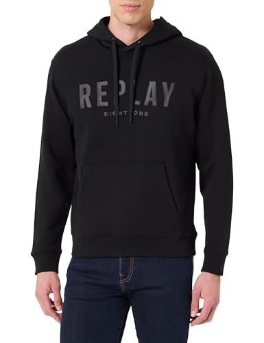 Replay Men's Hoodie with Bum Pocket, Black 098 (Black), L