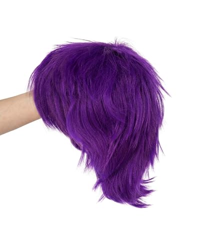 Image of Rose bud Anime Halloween Purple Wig for Cosplay Party Synthetic Layered Short Hair Wigs with Fringe Pastel Funny Wigs for Women Men