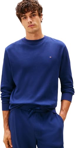 Tommy Hilfiger Men’s Waffle Sweatshirt with Round Neck, Blue (Preppy Navy), L