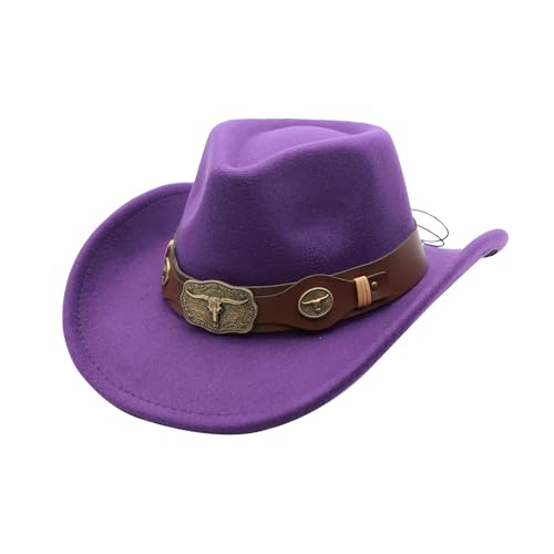 Western Cowboy Hat for Men Cowgirl Hat for Women Unisex Wide Brim Felt Fedora Hats Classic Cowboy Hats (US Alpha Medium Purple)