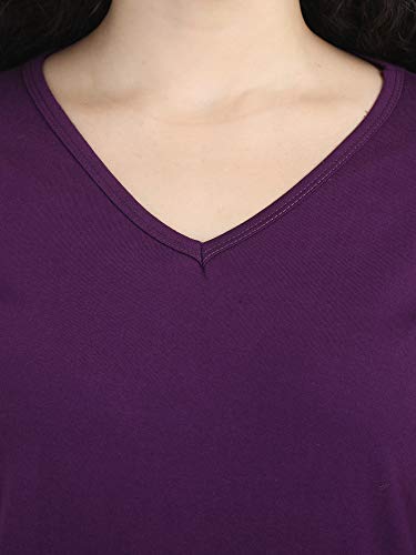 Image of FLEXIMAA Women's Cotton Plain V Neck Full Sleeve T-Shirt