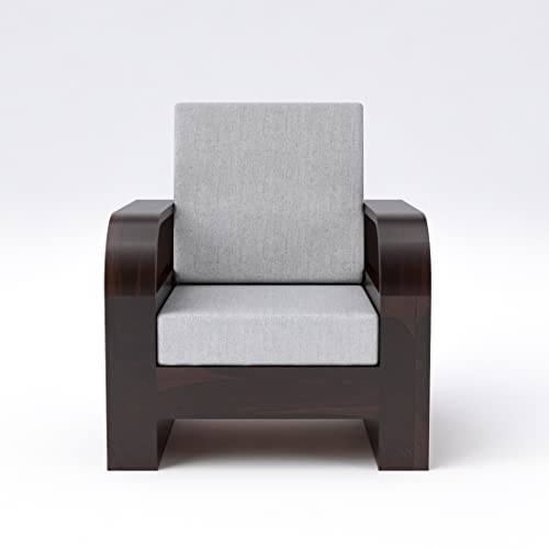 Image of Douceur Furnitures Solid Sheesham Wood 5 Seater Sofa | Five Seater Sofa Set for Living Room, Cafe, Office | (Walnut Cushion Grey)