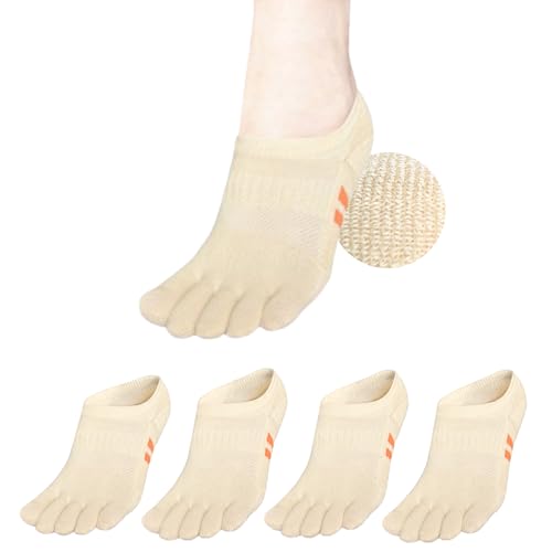 Image of soxsense Cushion No Show Toe Socks For Women Five Finger Socks Low Cut Athletic Running Socks 4 Pairs