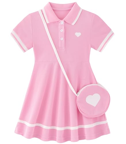Move Dance Girl Sporty Dress Pink Summer Clothes Size 6 7 Short Sleeve Polo Dresses Kids Birthday Outfits School Sport Casual Sundress with Bag