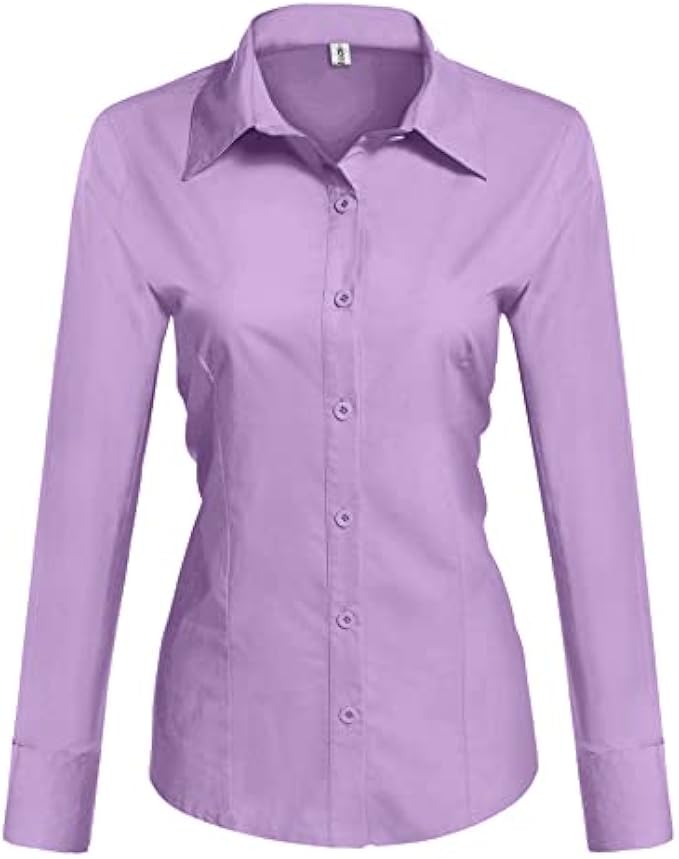 Hotouch Womens Cotton Basic Button Down Shirt Slim Fit Dress Shirts